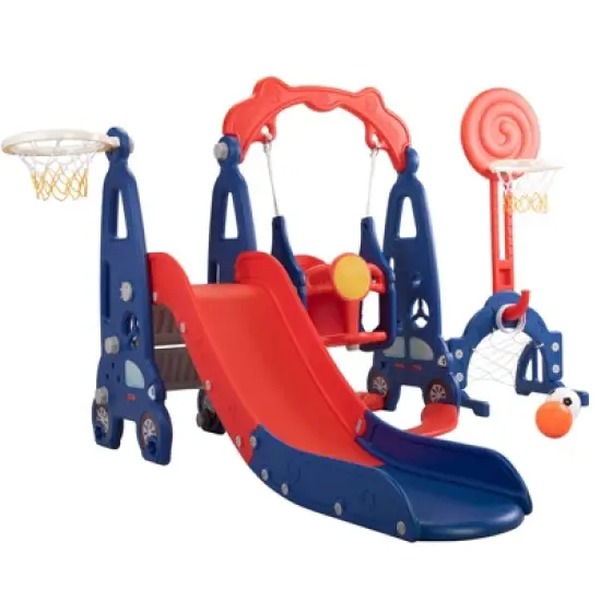INFURNIC Baby Activity Gyms, Extra-Long Slide with 2 Basketball Hoops, for Indoor or Outdoor Playground, Multicoloured, 55.12"*70.05"*50" image {2}