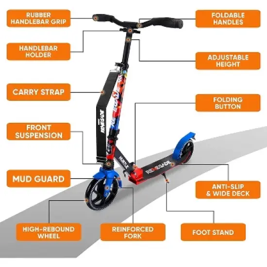 Hurtle Renegade Lightweight Foldable Teen and Adult Ride On 2 Wheel Transportation Commuter Kick Scooter with Adjustable Handlebar , White image {2}