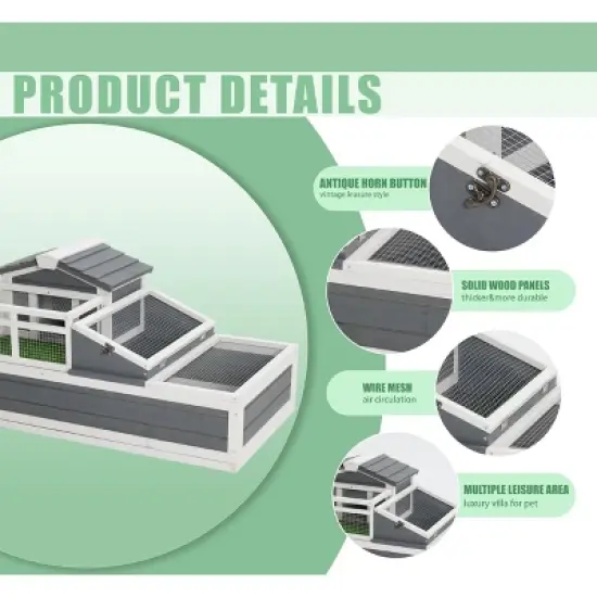 3-Room Tortoise Villa - Wooden Reptile Habitat w/ Pull-Out Tray, Ramp & Grass Mat, Open Roof for Indoor/Outdoor Use image {1}