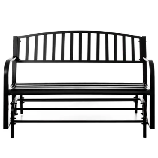 Gardenised Outdoor Black Steel Swing, Powder Coated Glider Bench, Loveseat Lawn Rocker Bench for Yard, Patio, Garden and Deck image {10}
