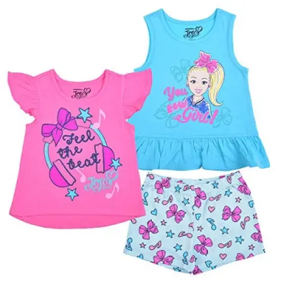 Nickelodeon Girl's 3-Pack JoJo Siwa Feel The Beat Flutter Sleeve Shirt, Peplum Tank Top and Casual Shorts Set for Kids image {6}