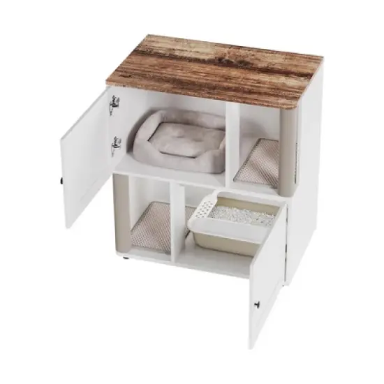 =Cat Litter Cabinet-Particle Board,Double Layer,Cat Litter Storage,Pet Furniture,Litter Box Enclosure image {1}