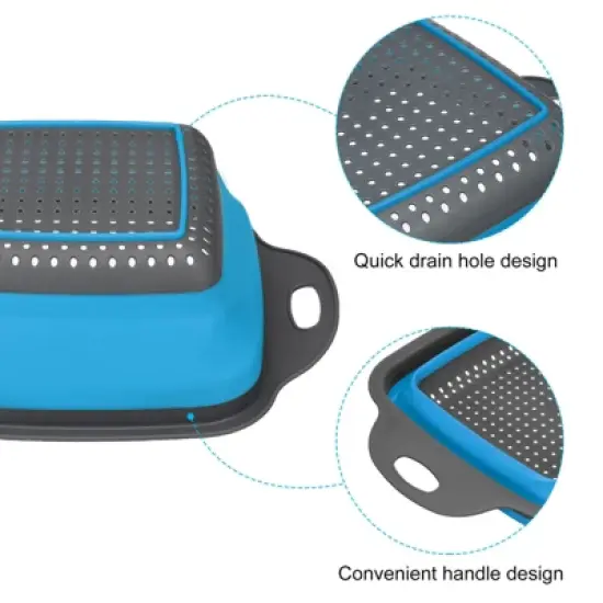 Unique Bargains Collapsible Colander Set Silicone Square Foldable Strainer with Handle Space image {3}