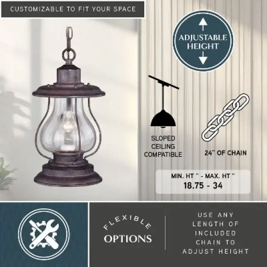 VAXCEL Dockside 1 Light Bronze Coastal Outdoor Lantern Pendant Clear Glass image {3}