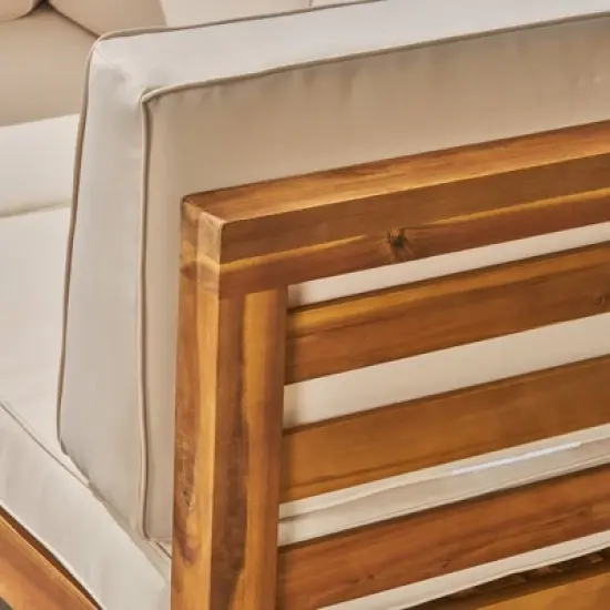 Oana 5pc Acacia Wood V-Shaped Sectional Sofa Set Teak/Beige - Christopher Knight Home image {4}