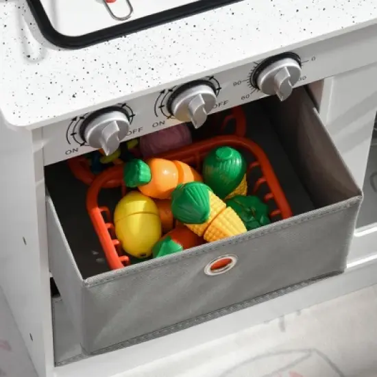 Qaba Wooden Play Kitchen with Easy Toy Organizer Bins, Latte Maker Pretend Play Kitchen Set with Stove Sound Effects, Preschool Toy Playset image {4}