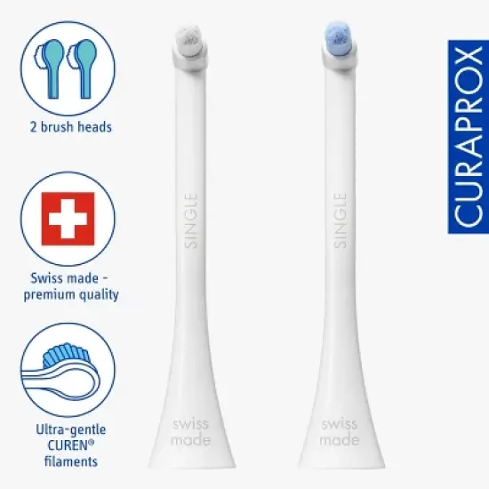 Curaprox Hydrosonic Single Duo Brush Heads, 2-Pack for Precision Cleaning Around Braces and Implants image {1}