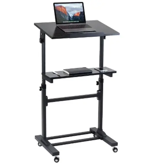 Mount-It! Mobile Stand Up Desk | Portable Podium and Presentation Lectern Height-Adjustable Multi-Purpose Standing Workstation | Black image {1}
