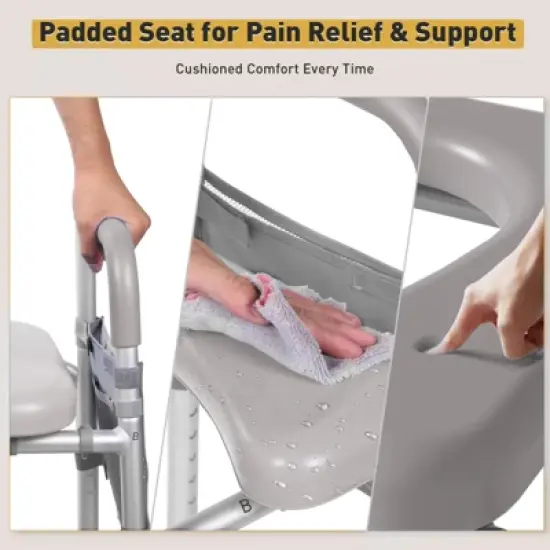 WHLICKS Raised Toilet Seat with Handles &ndash; Adjustable Width Elevated Seat, Cozy Padded Toilet Seat Risers for Seniors, Handicap & Disabled, Gray image {4}