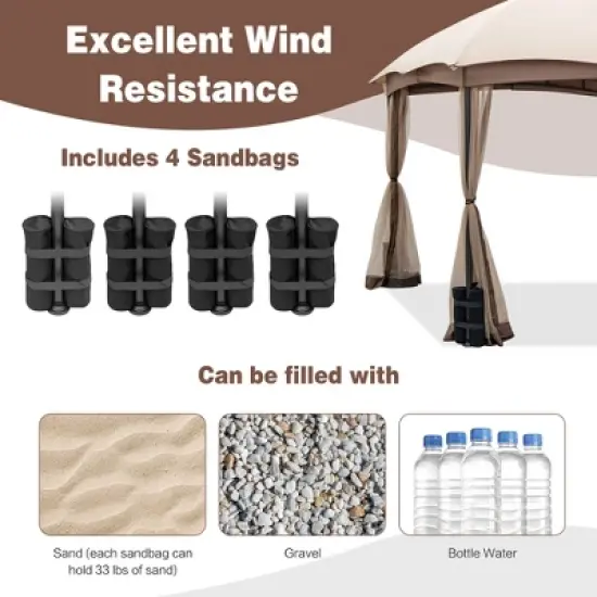 Costway 10x10 FT 2-Tier Patio Gazebo Canopy Netting Heavy-Duty Metal Easy-Setup Outdoor image {8}