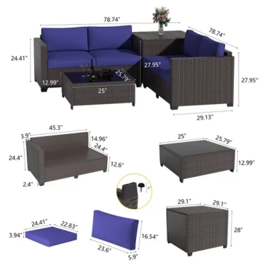 Decksplore Outdoor Lounge Set PE Wicker with Iron Frame Navy Blue Sofa & Coffee Table Combo image {7}