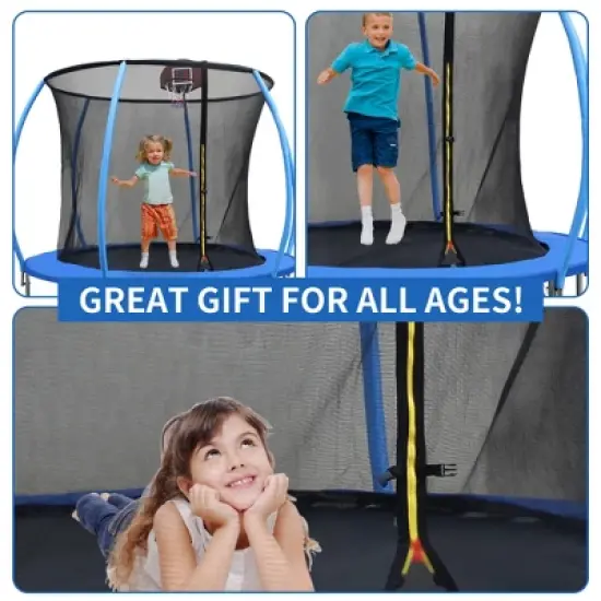 QingMoon 12FT Pumpkin-shaped Trampoline Comes With 18-inch mini Backboard And Slide A great Choice For Your Own Backyard Amusement Park image {6}