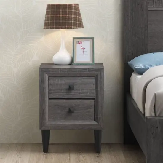 Costway 2PCS Nightstand W/2 Drawer Multipurpose Retro Grey Bedside Table Fully Assembled image {3}