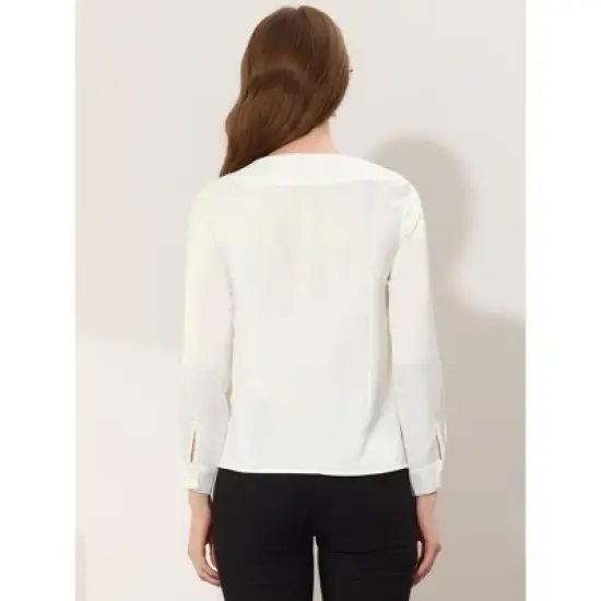 Allegra K Women's Elegant Satin Long Sleeve Vintage Boat Neck Work Blouses image {2}