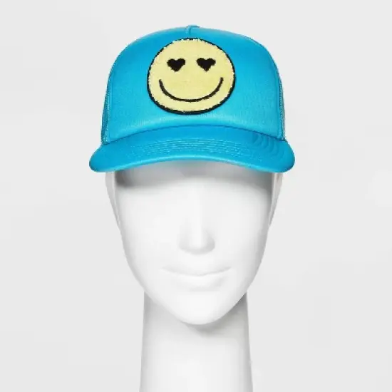 Happy Face Trucker Baseball Hat - Blue image {1}