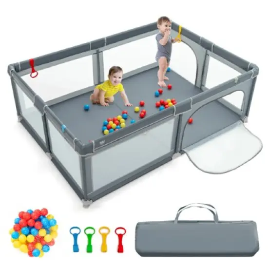 Infans Baby Playpen Extra-Large Safety Baby Fence w/ Ocean Balls & Rings Grey image {7}