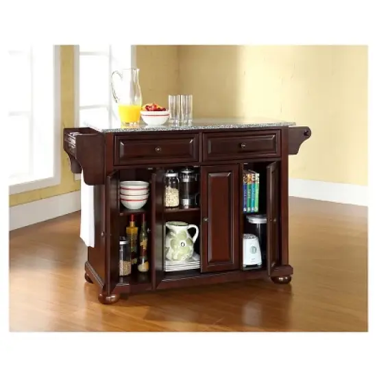 Alexandria Solid Granite Top Kitchen Island - Vintage Mahogany - Crosley image {2}