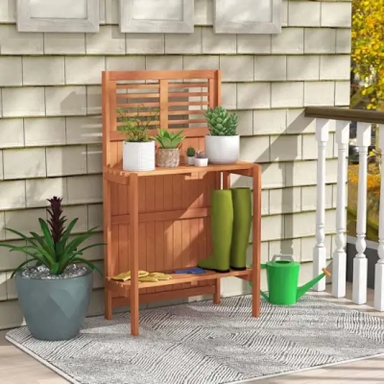 Costway Wood Potting Bench Waterproof Garden Table with 2-Tier Open Storage Shelf image {3}