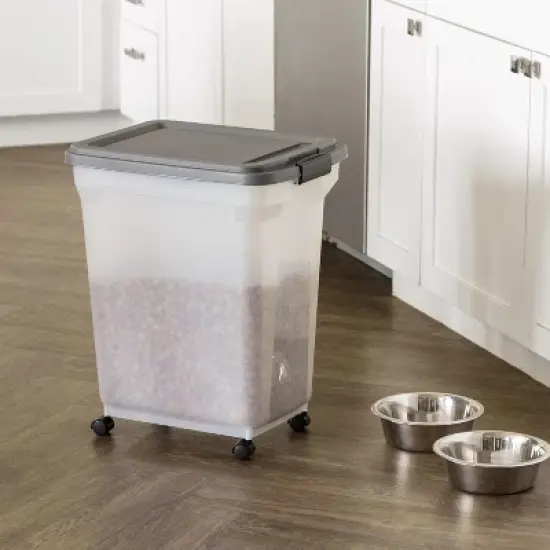 IRIS USA Dog Food Storage Container 40 lbs, Attachable Wheels, & Included Scoop, for Dog Cat Birds and other Pets, Dark Gray image {3}