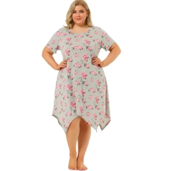 Agnes Orinda Womens Plus size Floral Nightgown Pajama Cute Irregular Sleep Dress image {2}