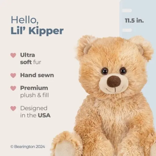 Bearington Lil Kipper Plush Teddy Bear: Classic Hand-Sewn 11.5" Light Brown Stuffed Bear image {5}