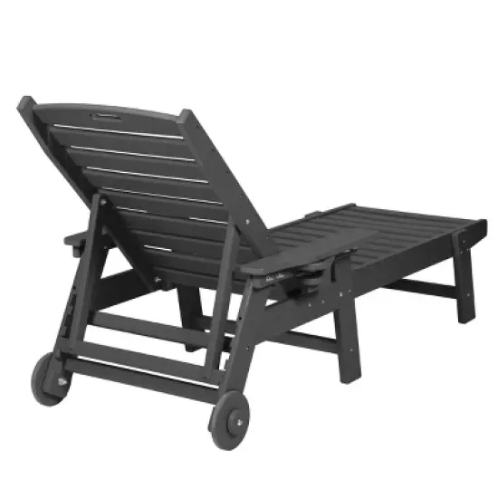 5 Level Adjustable Outdoor Chaise Lounge With Wood Texture,HDPE Patio Chaise Lounge,Patio Lounge Chair With Wheels And Cup Holder -Maison Boucle image {5}