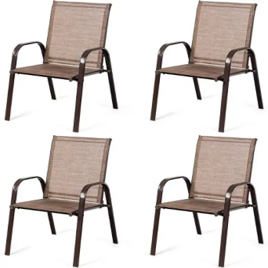 Costway 4PCS Patio Chairs Garden Deck Yard with Armrest Brown/Beige/Gray image {12}