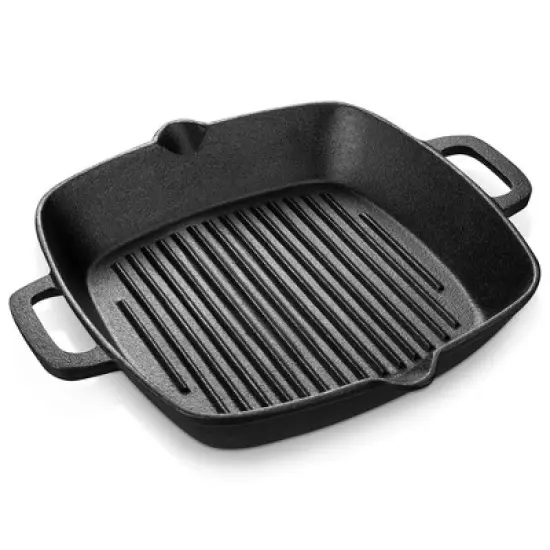 vancasso Griddle Pans Pre-Seasoned Cast Iron Frying Pan Square with Double Handle for Induction, Electric & Gas Hobs Grill Steak and Veggies Black image {7}
