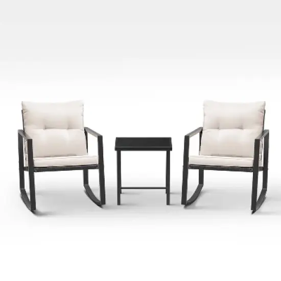 3pc Outdoor Wicker Set with Rocking Chairs & Glass Coffee Table - Devoko
 image {7}