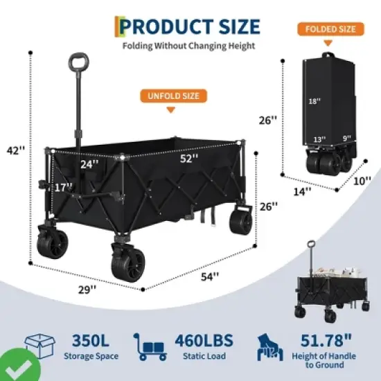 Heavy Duty Foldable Wagon for Beach Extra Large Collapsible Foldable Wagon for Camping image {2}