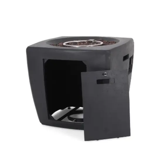 GDFStudio Andreson Outdoor 40,000 BTU Lightweight Concrete Square Fire Pit Table, Dark Gray image {3}