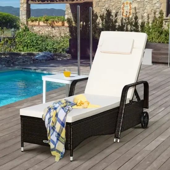 Patio Rattan Lounge Chair Chaise Adjustable Recliner Cushioned Sofa Garden image {9}