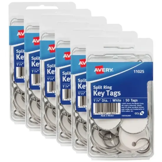 Avery Metal Rim Key Tags 6-Pack, 1-1/4" Diameter Tag, Metal Split Ring, White, 300 Tags Total (13128) image {9}