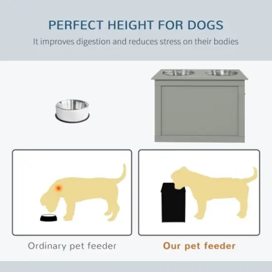 Gulches PawHut Raised Pet Feeding Station with Storage & Stainless Steel Bowls for Large Dogs - Gray image {6}