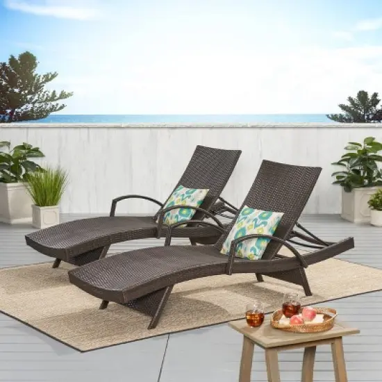 Salem 3pc Wicker Adjustable Chaise Lounge Set - Brown - Christopher Knight Home image {4}