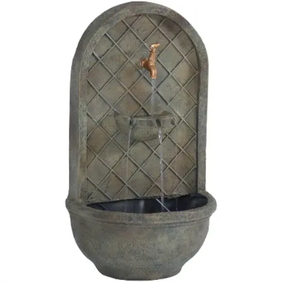 Sunnydaze 26"H Solar-Powered with Battery Pack Polystone Messina Outdoor Wall-Mount Water Fountain image {13}