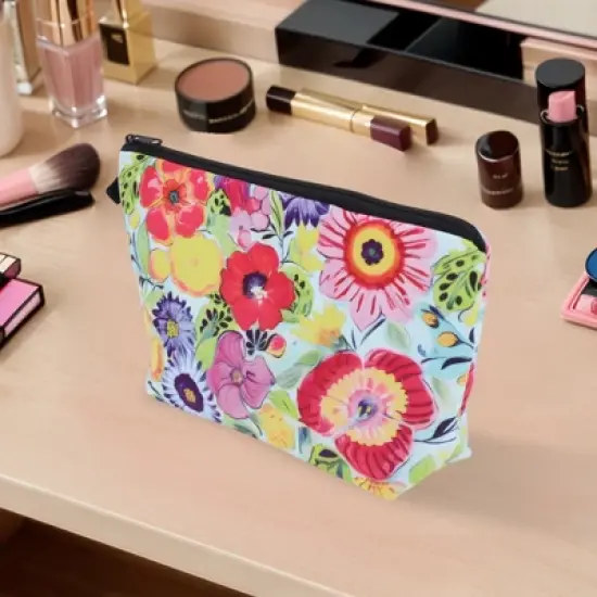 Unique Bargains Flowers Print Makeup Bag Blue 1 Pc image {4}