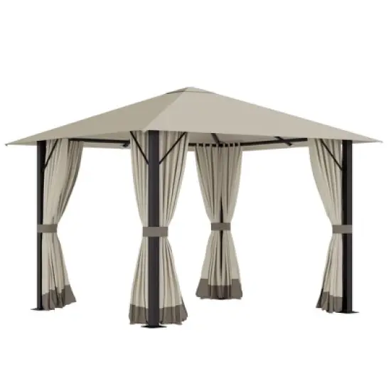 Outsunny Patio Gazebo Outdoor Canopy Shelter with Sidewalls, Vented Roof, Aluminum Frame for Garden, Lawn, Backyard and Deck image {6}