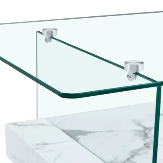 INFURNIC Patio End Tables Modern Rectangular Dining Table, Glass Table Top, Suitable for Small Space, Apartment, Studio,  White, 43.3"*23.6"*16.7" image {5}