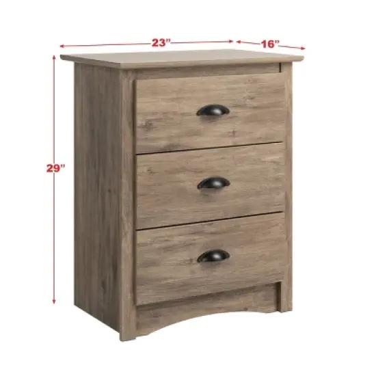 Salt Spring 3 Drawer Tall Nightstand Drifted - Prepac image {6}