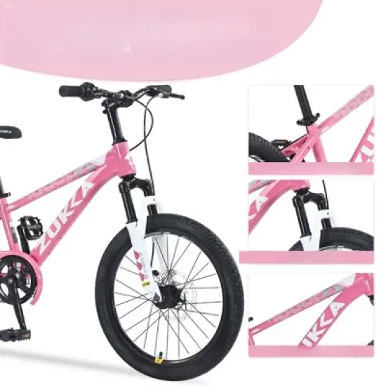 INFURNIC Bicycles, 20 Inch Mountain Bike for Kids, Mountain Bike with Single Speed, Pink, 54.33"*22.44"*32.46" image {2}