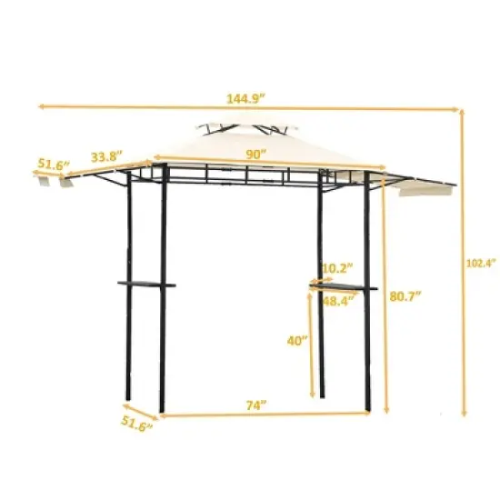 SUGIFT 12 ft. x 4.3 ft. Iron Double Tiered Backyard Patio BBQ Grill Gazebo with Bar Counters image {2}