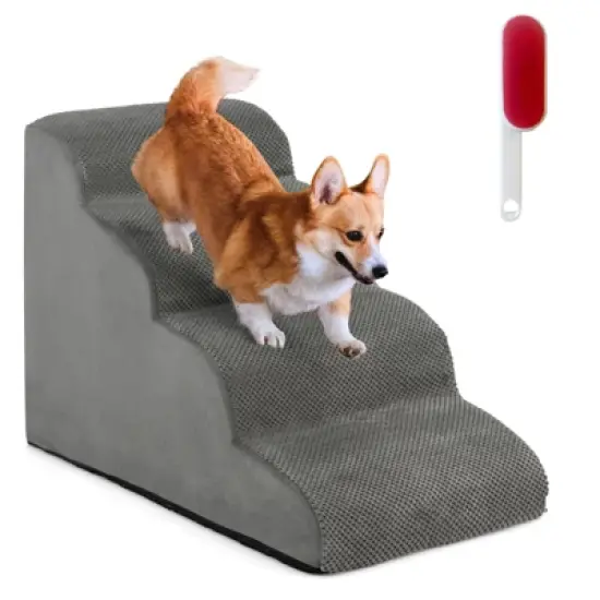 4 Tiers Foam Dog Ramps/Steps Non-Slip Dog Steps for Beds Or Couches with Brush Coffee/Gry image {11}