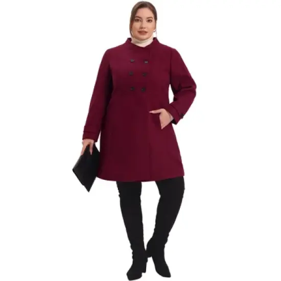 Agnes Orinda Women's Plus Size Stand Collar Pockets Double Breasted Trendy Winter Coats image {2}