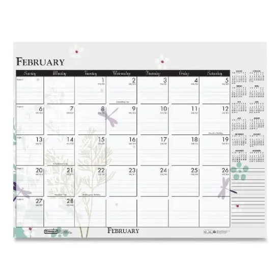 Recycled Desk Pad Calendar, Wild Flowers Artwork, 18.5 x 13, White Sheets, Black Binding/Corners,12-Month (Jan-Dec): 2026 image {1}