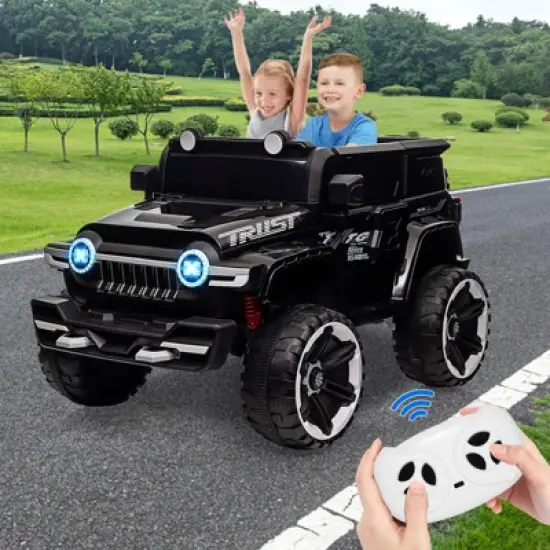 2 Seater Ride On Car with Remote Control, 4WD Off-Road Truck 12V Electric Battery Powered Ride On Toys, 25W Dual Motor, for Kids image {4}