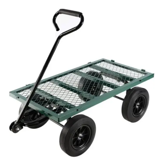 FURNIinspire Wheelbarrows And Lawn Carts Solid Wheels Tools Cart Wagon Cart, Metal Lawn Cart For Picnic, Shopping, Green, 37&ldquo;*19"*45" image {3}