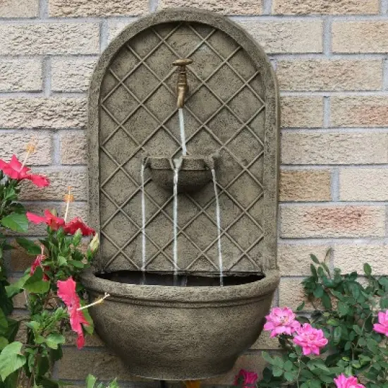 Sunnydaze 26"H Solar Polystone Messina Outdoor Wall-Mount Water Fountain image {1}