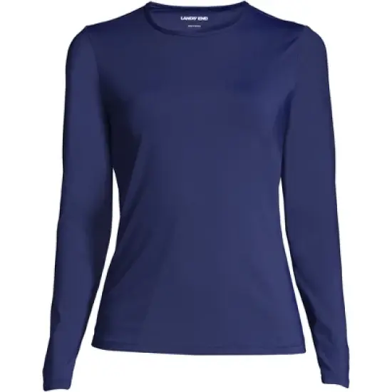 Lands' End Women's Long Crew Neck Long Sleeve Rash Guard UPF 50 Sun Protection Modest Swim Tee image {5}