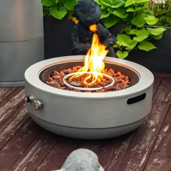 Christopher Knight Home Eugen Outdoor 40000BTU Round Fire Pit Bowl Concrete with Lid image {6}